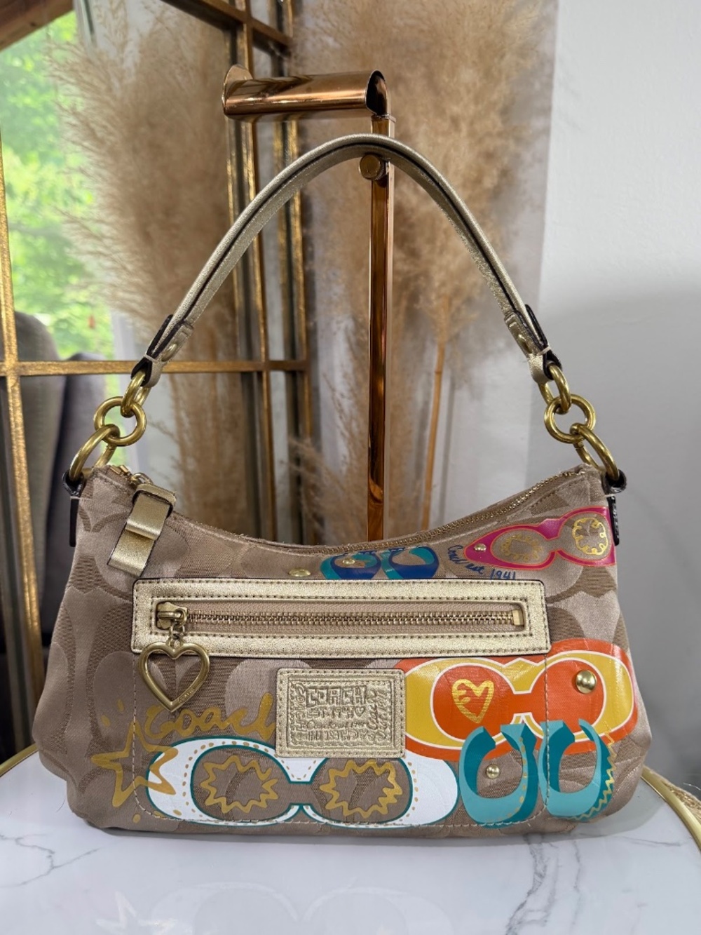 Coach Poppy Daisy Pop C Appliqué Hobo Shoulder Bag Vintage Y2K Purse F20029 - Picture 2 of 14